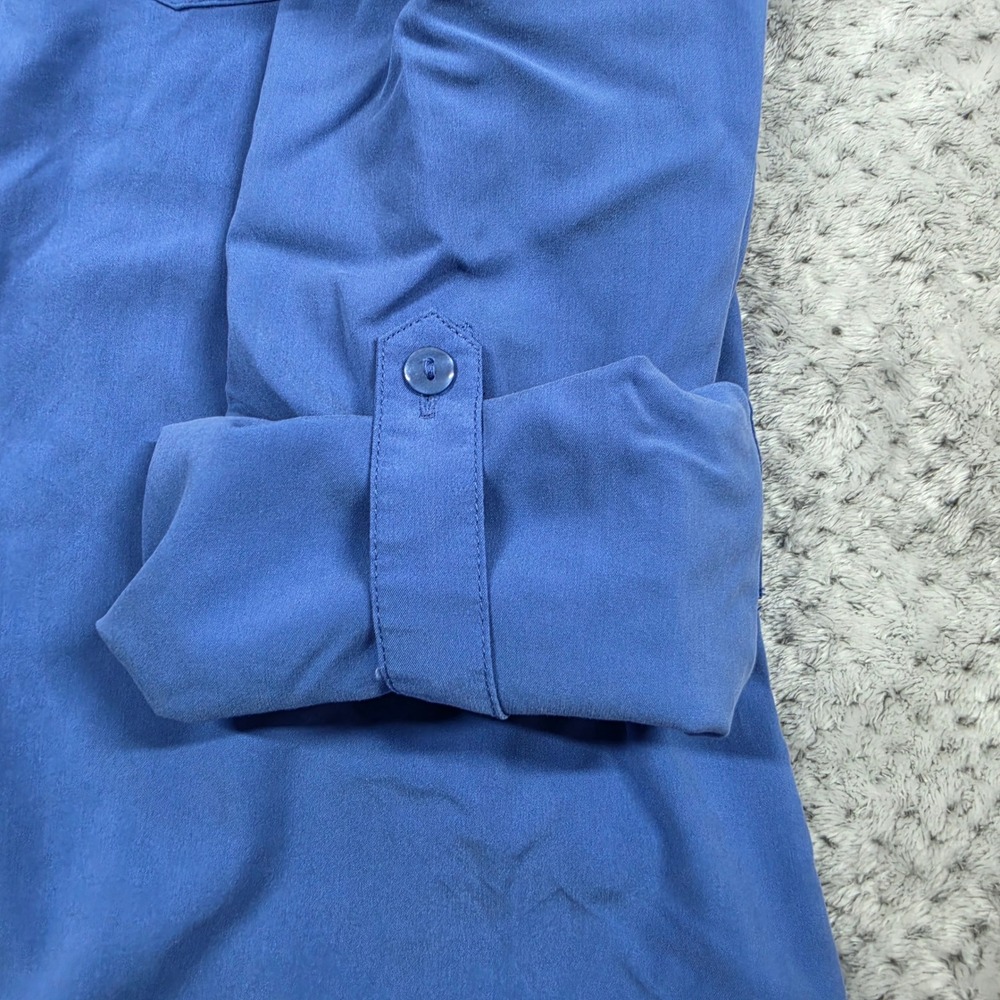 Chicos Button Up Shirt Womens Large Store 2 Blue Roll Tab Sleeve Work Office - Picture 4 of 11